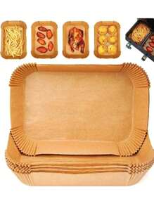 50入組長方形氣炸鍋膠紙油紙廚房烘焙模具杯，氣炸鍋用油紙杯氣炸鍋紙氣炸鍋用紙氣炸鍋用紙杯防粘 - 駝色 - 查看 5