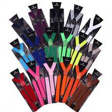 1pc Classic Solid Color 2.5cm Wide Y-Back Suspender Strap With Anti-Slip Adjustable Elastic Band & 3 Clips, For Men & Women's Wedding, Festivals, Cosplay, Street Dancing, Stage Performance, Parties, Halloween, Christmas, Magic Show, Graduation