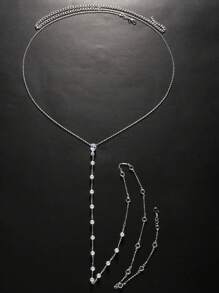 1pc Bridal Pearl Back Necklace, Crystal Body Chain Backdrop Jewelry For Women Wedding Dress