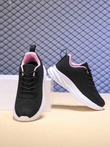 Children Shoes, Children Sports Shoes, Children Flat Shoes, Boys' Sports Shoes, Girls' Sports Shoes, Unisex Kids Breathable Mesh Casual Sports Shoes, Anti-Slip Running School Sneakers - Pink - View 2