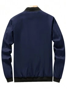 男友风男士户外休闲拉链立领运动夹克 - 藏蓝色 - 查看 3