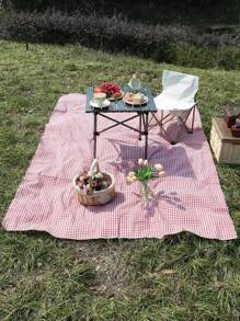 1PC Outdoor Pink Cute Plaid Picnic Mat, Picnic Park Mat, Spring Outing, Lawn Picnic Tablecloth, Suitable For Camping Outings, Beach, Barbecue, Picnic, Picnic Blanket