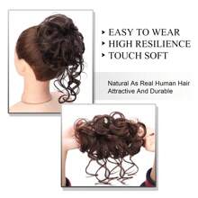 凌乱发髻发片，带卷发接发，合成发髻，发髻，凌乱卷发带，弹性发圈，假发，女士发夹，女士发饰 - 巧克力棕 - 查看 4