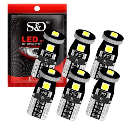 S&D مصابيح LED T10 W5W (6 قطع) خالية من الأخطاء لداخل السيارة، مصابيح داخلية للقراءة والإنارة، مصابيح لوحة العدادات LED WY5W 501 168 192 ، 12 فولت
