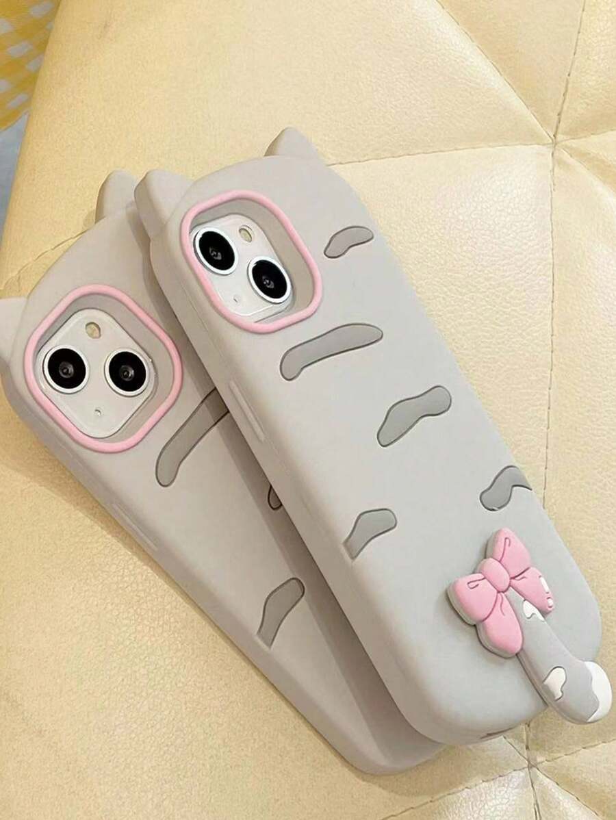 Thiết kế mèo 3d có nơ & đuôi Phim hoạt hình dễ thương Phong cách Hàn Quốc Vỏ bảo vệ toàn diện chống rơi bằng silicon Tương thích với IPhone 11/12/13/14/15 Pro Max - Nhiều màu - Xem 1