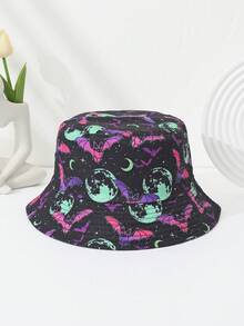1入組女士多色印花可反轉防曬休閒漁夫帽，適用於日常穿著 - 彩色 - 查看 8