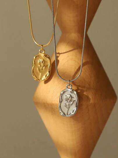 1pc Relief Tulip Necklace Women Stainless Steel Collarbone Chain Couples Gift