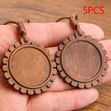 SWEET BELL 5入組復古風格的木製吊墜護身符,圓木質配可調節繩子,適用於項鍊製作,diy珠寶工藝 - 圓形 - 查看 8