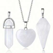 3 件裝治癒水晶玫瑰石英水晶吊墜項鍊 - 3pcs粉晶吊墜 - 查看 8