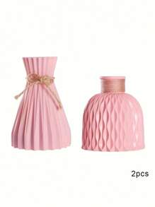 Sturdy Plastic Roping Vase And Artificial Flower Set, Suitable For Decorating Dining Room, Living Room, Balcony, Cafe, Bedroom, Study, Party, Valentine's Day Gift Gifts Birthday Graduation Home Decor Back To School Room Decor School Supplies Flower Vase Glass Vase - Pink - View 3