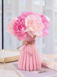 Sturdy Plastic Roping Vase And Artificial Flower Set, Suitable For Decorating Dining Room, Living Room, Balcony, Cafe, Bedroom, Study, Party, Valentine's Day Gift Gifts Birthday Graduation Home Decor Back To School Room Decor School Supplies Flower Vase Glass Vase - Pink - View 4