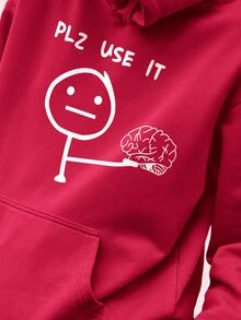 Men Hoodies - 酒紅色 - 查看 1