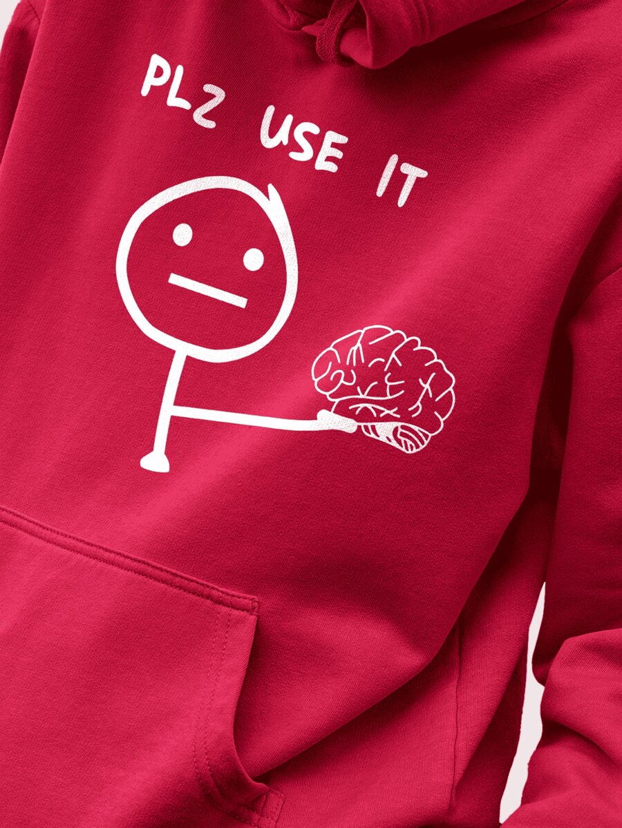 Men Hoodies - 酒紅色 - 查看 1