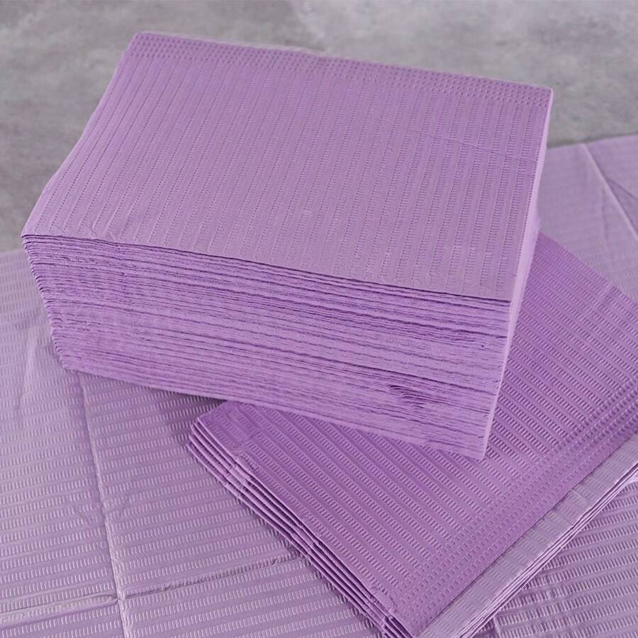 20个/包一次性紫色牙科围兜，三层美甲沙龙桌布，13英寸 x 18英寸一次性托盘垫，美甲用品，美甲工具，返校季，美甲护理，美甲工具（用于美甲延长），修甲修脚工具 - 紫色 - 查看 1