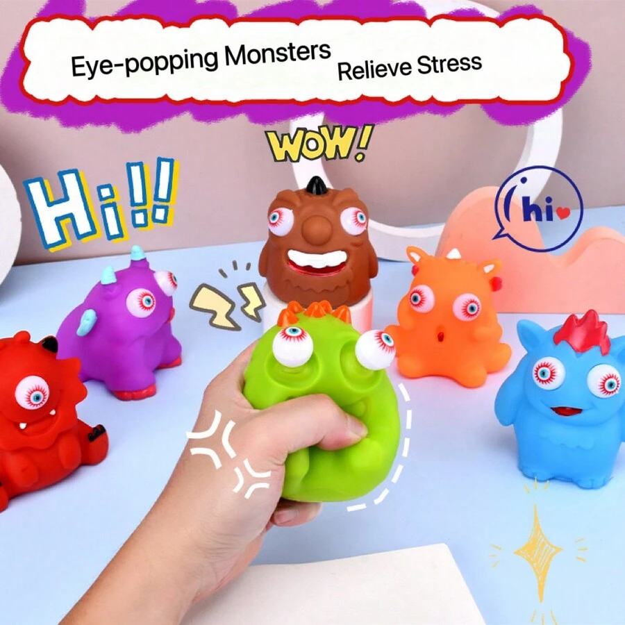 2pcs Randomly Selected Stress Relief Fidget Toys, Including Eye-Popping Monster And Squishy Stress Ball - Multiple Styles - View 1