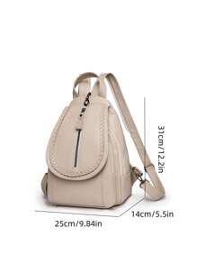 Fashionable Pu Fabric Flap Backpack With Multiple Layers And Carrying Options,School Bag,Portable,Laptop Compartment,Large Capacity,For Teen Girls Women College Students,College,Middle School,High School,Outdoors,Travel,Outings,Elementary School,Office