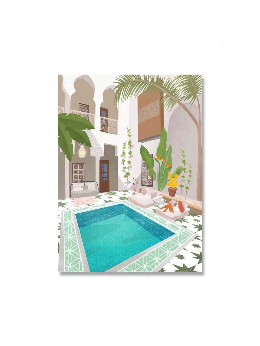 1入組摩洛哥旅遊海報游泳池藝術印刷品,北歐馬拉喀什帆布畫,現代夏季牆壁畫,適用於客廳家居裝飾(不帶框) - E - 查看 1