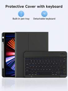 iPad 键盘保护套,兼容 iPad 7/8/9 Gen 10.2 英寸,兼容三星 Galaxy Tab S6 Lite 10.4/华为 MatePad Pro 11 英寸保护套,内置笔架 - 黑色 - 查看 3