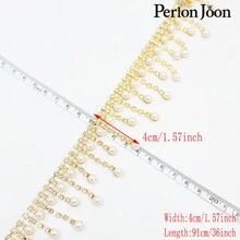 Perlon Joon 1 Set Bridal Wedding Shoes Decorative Accessories - Crystal Ribbon, Pearl, Rhinestone Trim, Tassel Chain - Silver - View 2