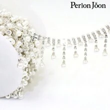 Perlon Joon 1 Set Bridal Wedding Shoes Decorative Accessories - Crystal Ribbon, Pearl, Rhinestone Trim, Tassel Chain - Silver - View 4