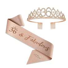 2 cái/bộ Golden Years Old 25-36th 1pc Vương miện pha lê Rhinestone + 1pc Khăn choàng Tiara Trang trí kỷ niệm sinh nhật Khăn choàng satin mừng sinh nhật Đồ dùng tiệc Băng đô cài tóc Lược chải tóc Nữ hoàng sinh nhật Băng đô cài tóc cho nữ - Nhiều màu - Xem 17