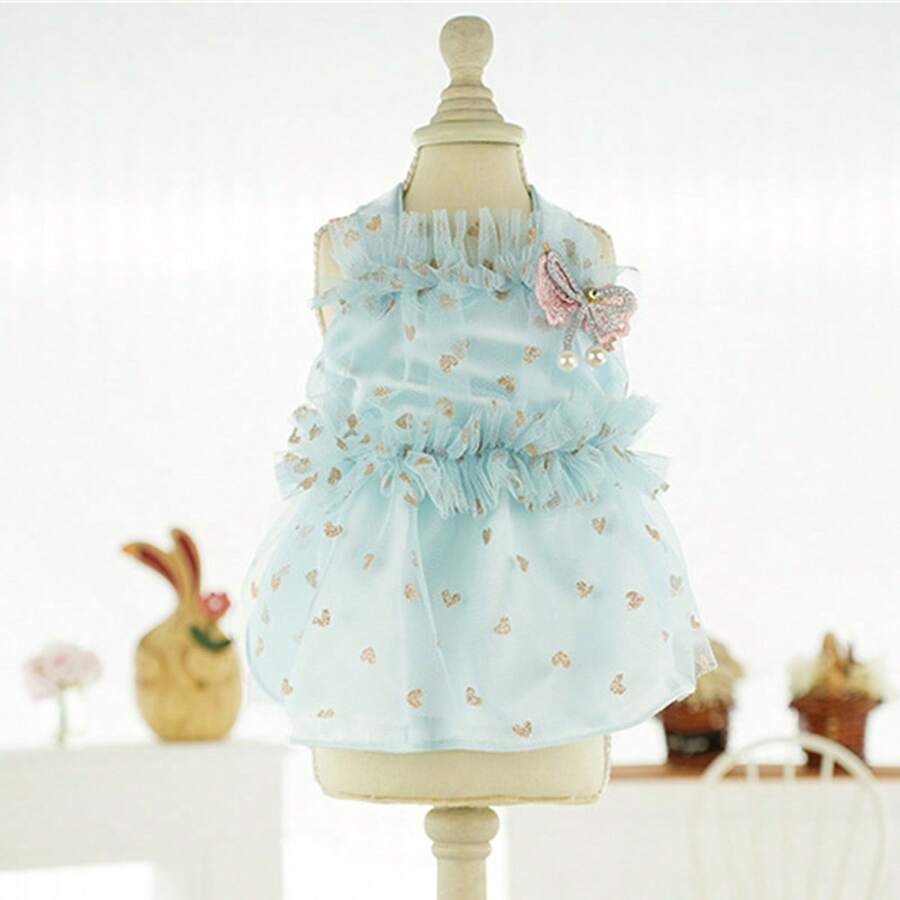 1 Miếng Quần áo thú cưng Mùa Xuân Mùa hè Gầy Vàng Tim & Bowknot Móc Đầm , Thoáng khí Đối với , Teddy , Chó Corgi - Màu xanh lam - Xem 1