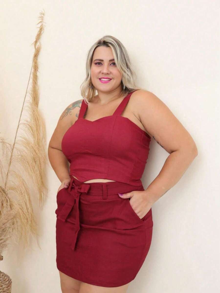 SHORT SAIA COM BOSOS E AMARRÃO VINHO - Vermelho - Visão 1