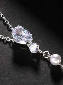 1pc Bridal Pearl Back Necklace, Crystal Body Chain Backdrop Jewelry For Women Wedding Dress