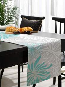 Aqua Chrysanthemum Flowers Linen Table Runners Dresser Scarves Table Decor Teal Green Table Runners Holiday Party Wedding Decorations - As Shown - View 4