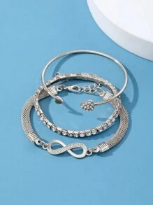 3pcs Metal Women's Letter Bracelet Set - Silver - View 2