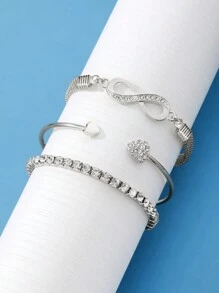 3pcs Metal Women's Letter Bracelet Set - Silver - View 4