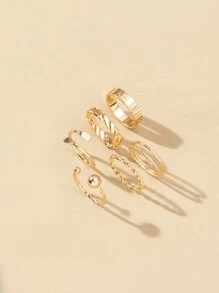 6 件/套 女士簡約扭紋戒指套裝 - 金黃色 - 查看 5