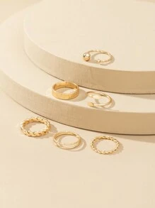 6 件/套 女士簡約扭紋戒指套裝 - 金黃色 - 查看 6