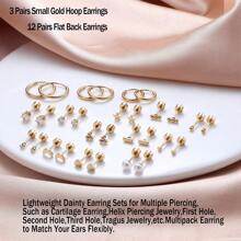 DAILI 5-21对18K镀金小号平底耳钉，男女通用，低过敏性医用不锈钢耳环套装，迷你螺丝耳骨耳钉 - 15對耳環套裝 - 查看 6