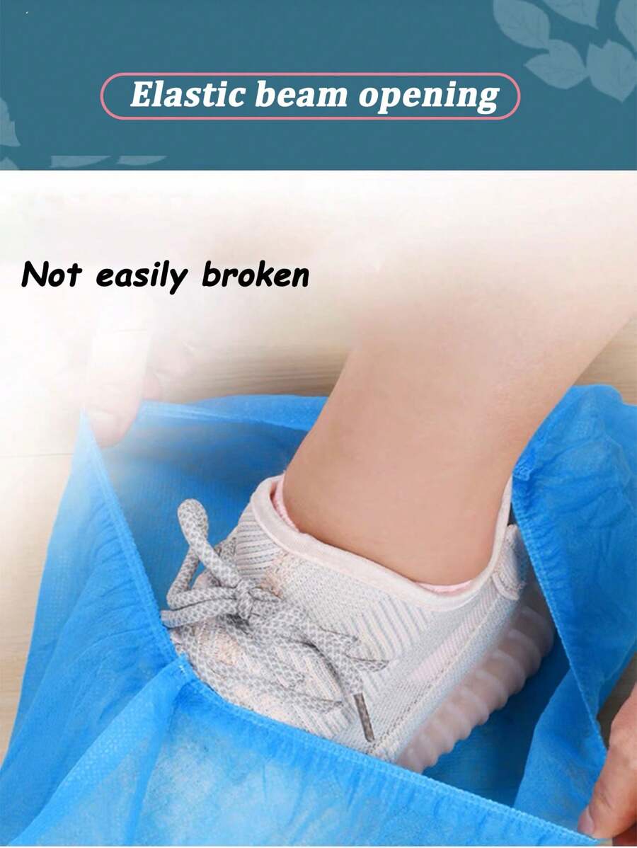 1 包/100 件一次性鞋套,加厚不織布,成人家用防滑塑膠防水室內學生鞋套 - 藍色 - 查看 1