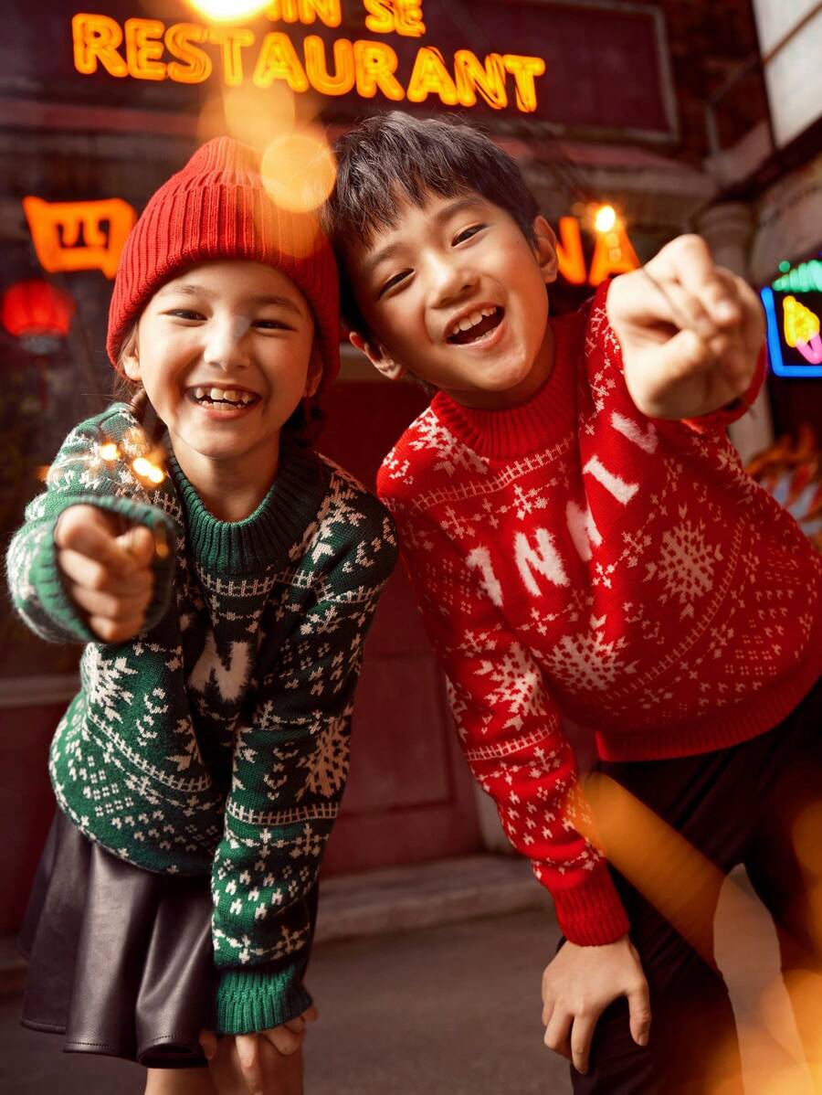 Annil Tween Girl Winter Mid Neck Warm Sweater Red - Red - View 1