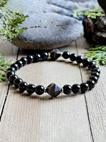 YAUKIA 1pc Black Tourmaline Obsidian Crystal Bracelet,Protection Bracelet, Crystal Bracelet - Black - View 3