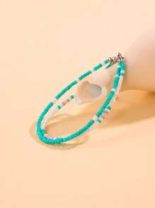 1pc Bohemian Style Colorful Rice Bead Anklet, Handmade Stringed Jewelry For Daily Wear By Women - Green - View 2
