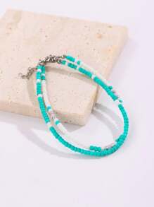 1pc Bohemian Style Colorful Rice Bead Anklet, Handmade Stringed Jewelry For Daily Wear By Women - Green - View 1