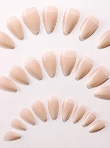 1 套 24 片短杏仁形裸色渐变假指甲，带按压式和 1 个指甲贴和 1 个果冻凝胶，适合女士日常佩戴美甲用品指甲