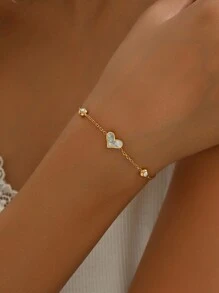 1 pieza Brazalete de acero inoxidable con forma de corazón y diamantes de imitación, caja de regalo de lujo, regalo de cumpleaños, accesorio de joyería ligero y versátil para mujeres
