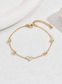 1 pieza Brazalete de acero inoxidable con forma de corazón y diamantes de imitación, caja de regalo de lujo, regalo de cumpleaños, accesorio de joyería ligero y versátil para mujeres