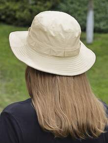 1 chiếc mũ xô chống nắng ngoài trời màu trơn có dây chống gió, có thể gấp lại và thích hợp cho việc leo núi và đi bộ đường dài - Nhiều màu - Xem 2