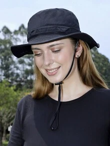 1 chiếc mũ xô chống nắng ngoài trời màu trơn có dây chống gió, có thể gấp lại và thích hợp cho việc leo núi và đi bộ đường dài - Nhiều màu - Xem 7