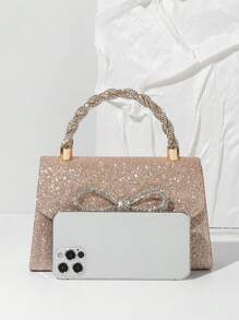 Women's Rhinestone Handbag Clutch Purse Crystal Mini Bow Knot Evening Bag Top Handle Shoulder Bag Chain Bridal Bag, Perfect For Party, Wedding, Prom, Formal Occasion, Matching With Wedding Dress, Formal Gown, Prom Dress, Birthday Dress, Party Dress