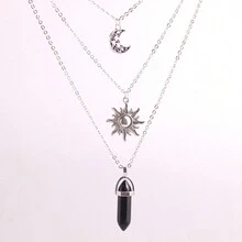 1 Miếng Ba Lớp Chuỗi mặt trời & Thiết kế mặt trăng Hợp kim Đá tự nhiên Mặt dây pha lê Dây chuyền , Lục giác Cột riêng Năng lượng Áo len Chuỗi , Bán sỉ In Thẻ bao bì - Đá tự nhiên - Xem 22