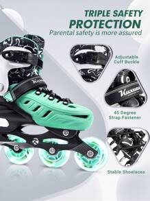 Inline Skates, Adjustable Fun Illuminating Skates For Girls, Boys, Women And Men Outdoor And Indoor Beginners - Green - View 2