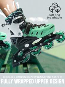 Inline Skates, Adjustable Fun Illuminating Skates For Girls, Boys, Women And Men Outdoor And Indoor Beginners - Green - View 5