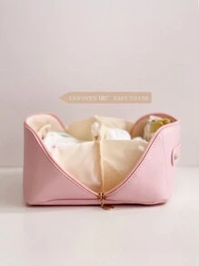 Portable Pillow-Integrated Bag Foldable Travel Bag For Storing Baby Drool Towels, Clothes, Jewelry, And Other Items, Ideal For Moms On The Go - Pink - View 2