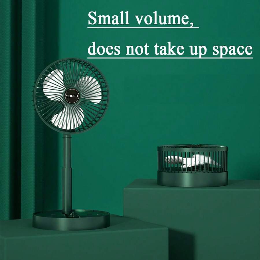 1pc Desktop Foldable Fan Mini Portable Household Table Retractable Mute Fan Electric Adjustable LowNoise Long Standby Fan - Green 6000CFM - View 1